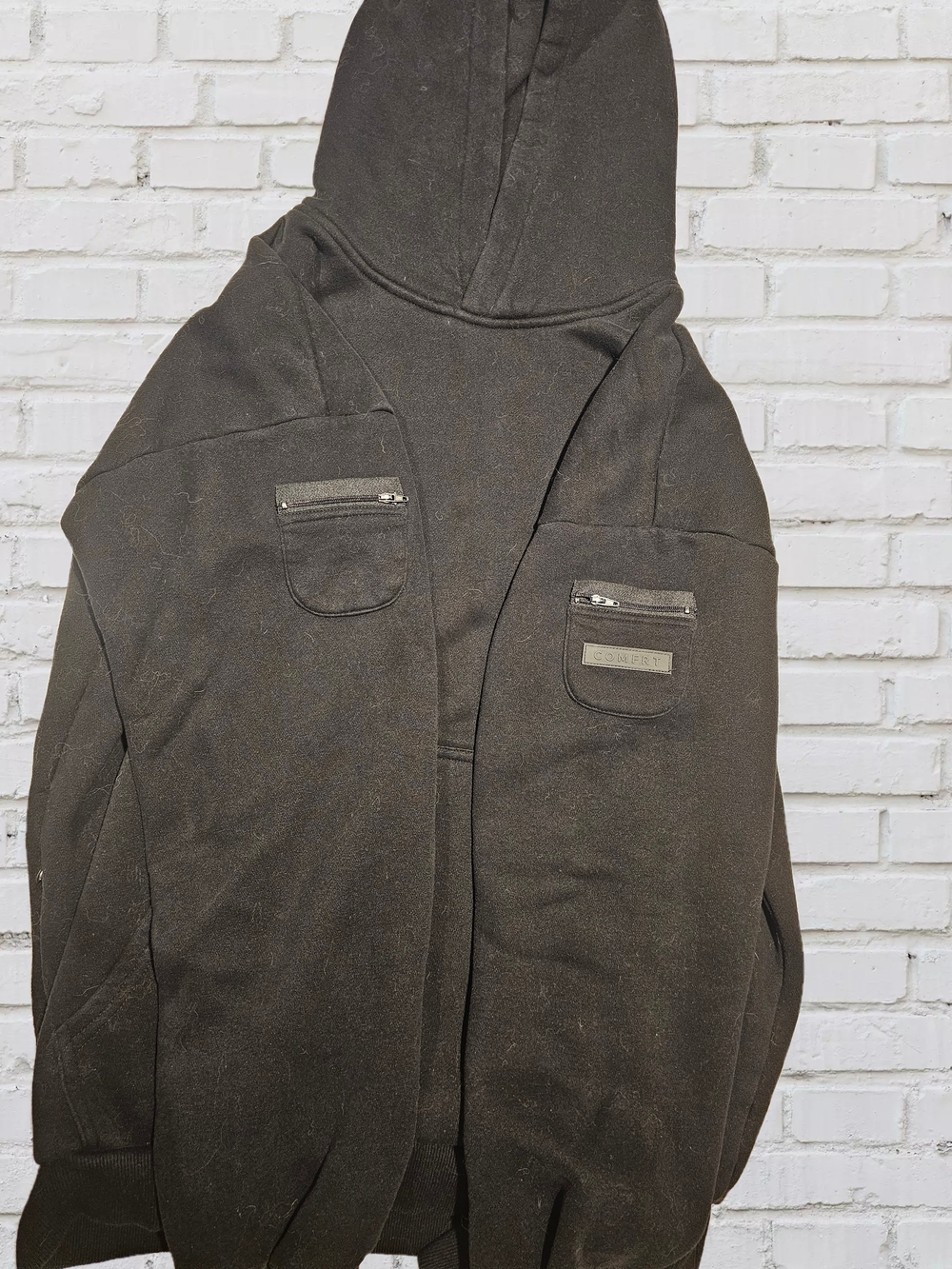 Men's Black Hooded Shirt Jacket with Zip Chest Pockets